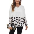 thumbnail image 1 of Blusa estampada de cuello redondo y manga larga blanca para mujer, talla M, estilo casual, sencilla y a la moda, 1 of 8