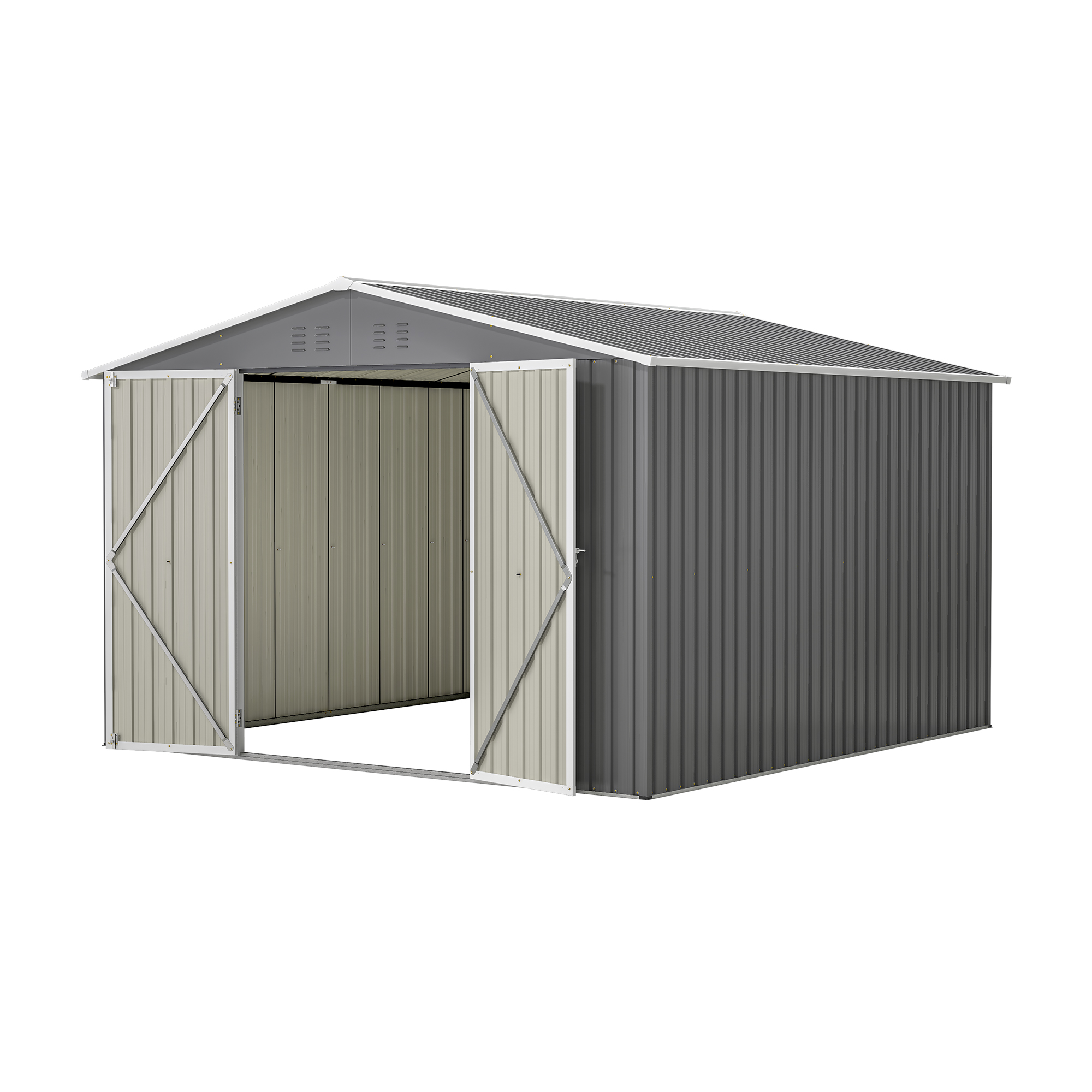 Aukfa 10 x 10FT Outdoor Storage Shed, Metal Shed Storage, Roof Slope Utility Tool Shed with Door and Padlock for Backyards, Patio Lawns and Outdoor, Gray