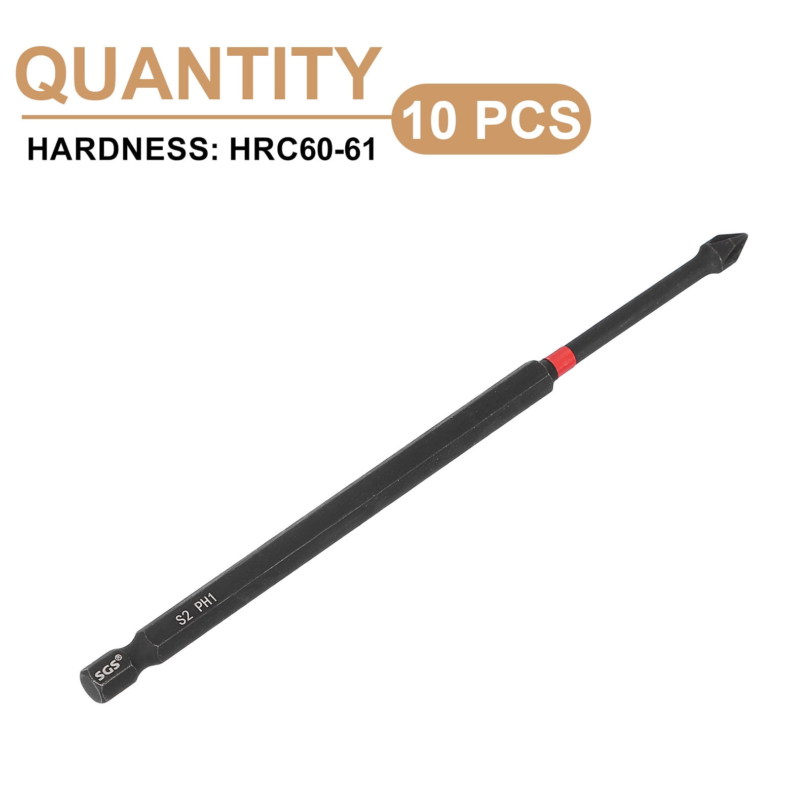 10pcs #1 Phillips Impact Screwdriver Bit PH1 1/4" Hex Shank 6" (150mm) Long Magnetic Cross Head Drill Bits S2 Steel Industrial Screw Driver for Impact Power Drivers, Black/Red
