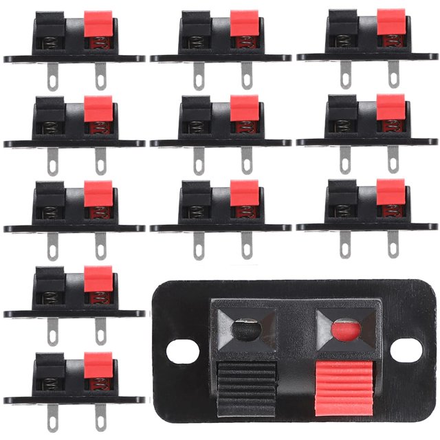 Bloque de terminales de altavoz de 2 vías, 12 unidades, conector de placa de bloque de terminales de altavoz, terminal de resorte de altavoz, tipo de liberación por empuje.