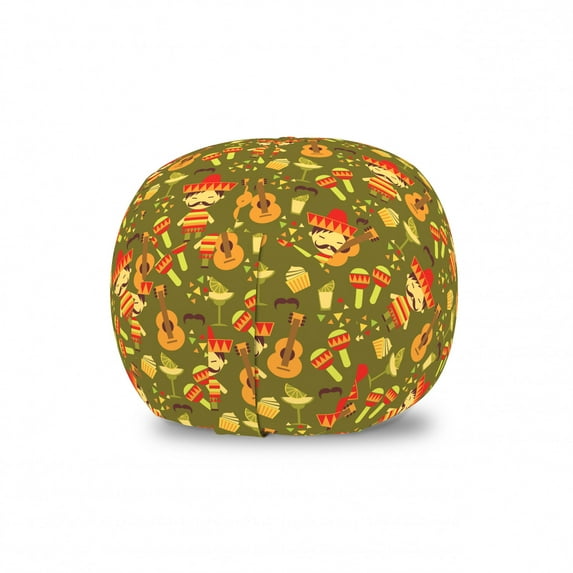 Fiesta Party Storage Toy Bag Chair, Mexican Details Celebration Motifs Symbols Cultural Themes Composition, Stuffed Animal Organizer Washable Bag, Large Size, Fawn Multicolor, by Ambesonne