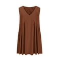 thumbnail image 5 of Annhoo Womens Summer Tank Dress V Neck Pleated Hem Sleeveless A-Line Casual Loose Solid Color Beach Holiday Sundress, 5 of 6