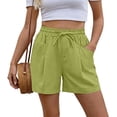 thumbnail image 4 of Beach Shorts Women Only Moment Womens Shorts Cotton and Linen Soft High Waist Shorts for Home,Summer with Pockets, Travel and Beach Vacation Green,L, 4 of 7