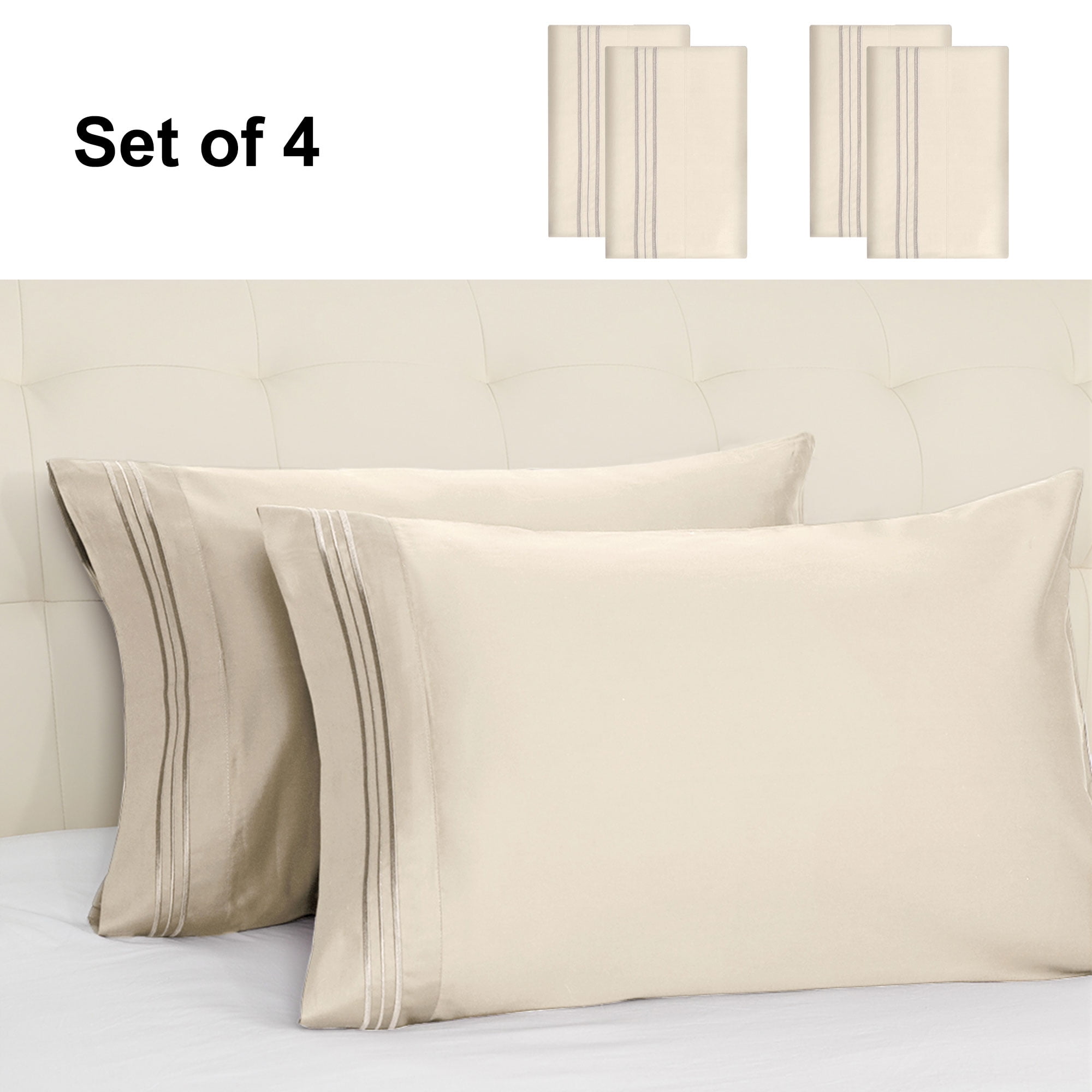 Pillowcase 100 Cotton Luxury Pillow Case 4 Pcs Super Soft Hotel Quality Cool & Wrinkle