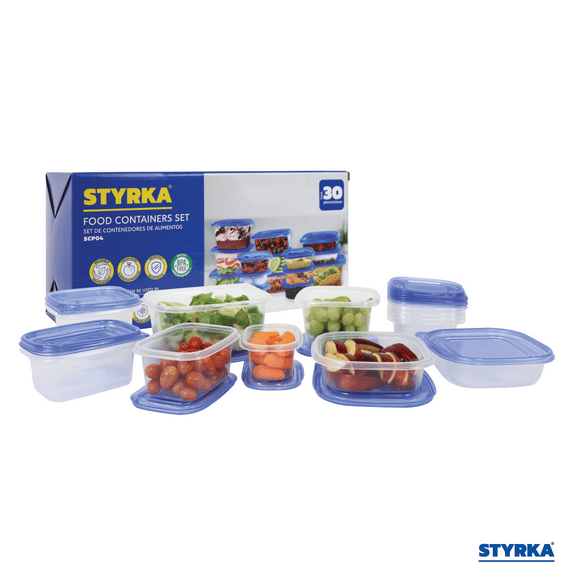 Set de 15 Contenedores de Plástico Styrka 30 Piezas de Cocina Con Tapa Diferentes Tamaños