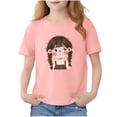 thumbnail image 2 of HOMADLES Girls Graphic Tee, Crewneck Lightweight Loose Fit Short Sleeve Shirt Summer Stretch Tops Work Shirt Pink 2-3 T, 2 of 6