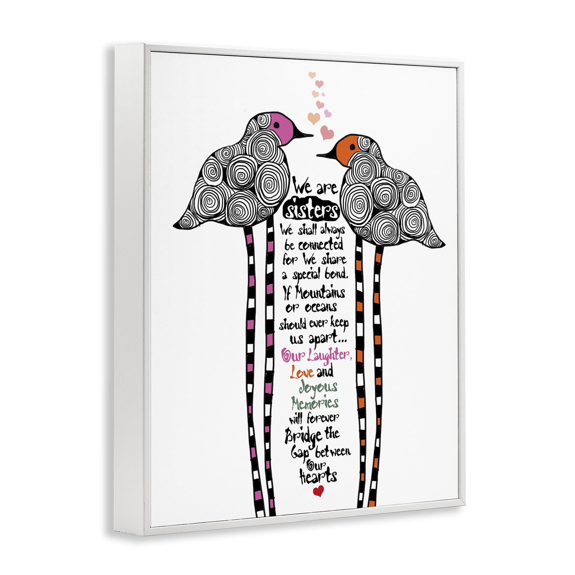 We Are Sisters Bird Duo White Framed Giclee Art, design by Suzanne Millius