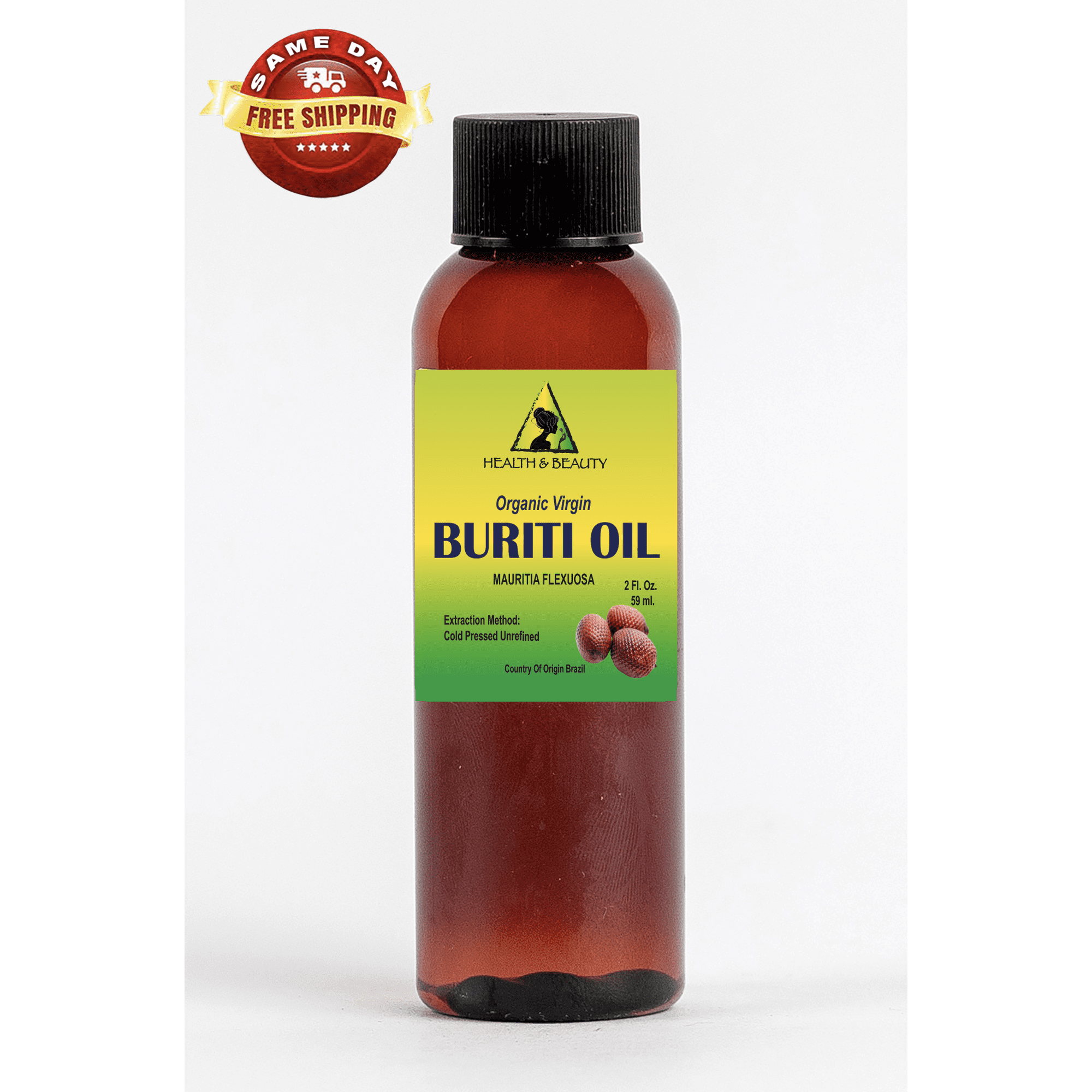 Buriti Exotic Fruit Oil Unrefined Organic Virgin Carrier Cold Pressed 100% Pure 2 oz