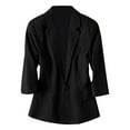 thumbnail image 2 of BOOMILK Linen Blazers for Women Business Casual 3/4 Sleeve Solid Suit Jacket Lapel Loose Black L, 2 of 4