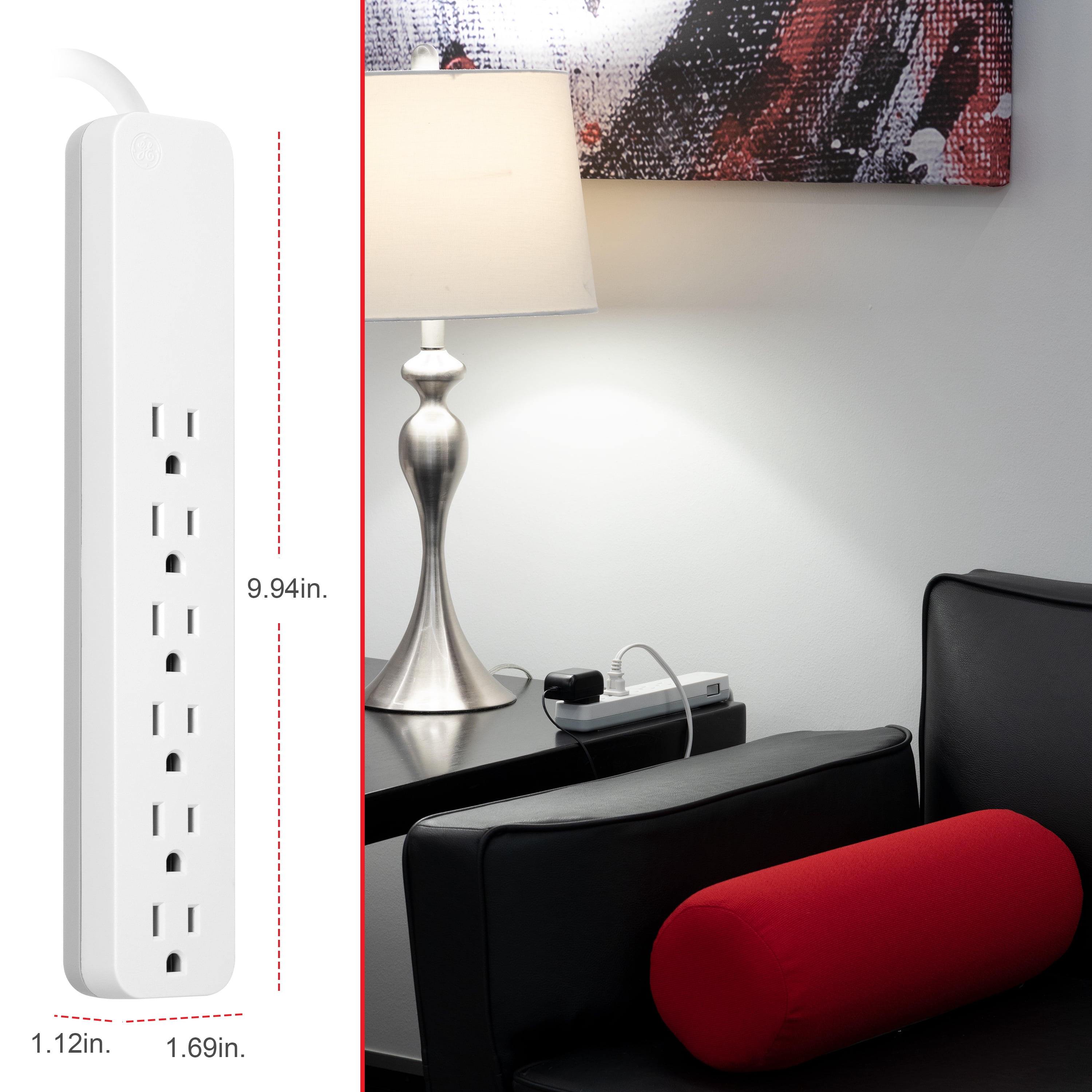 GE 6-Grounded Outlet Surge Protector, 840J, 10ft., White – 62932