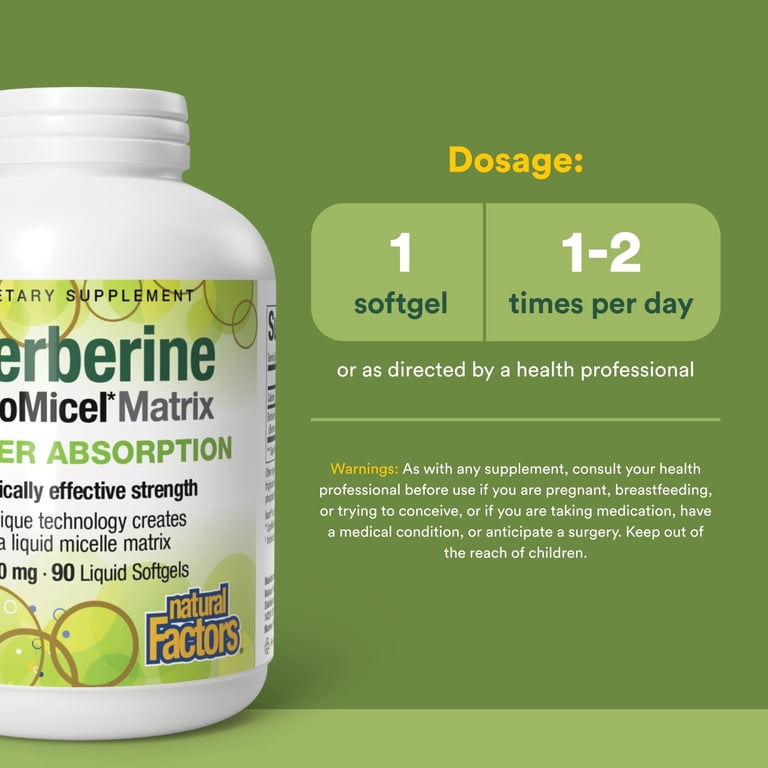 Natural Factors Berberine LipoMicel Matrix Softgels for Healthy Aging and Weight Management, 500 mg, 90 Softgels