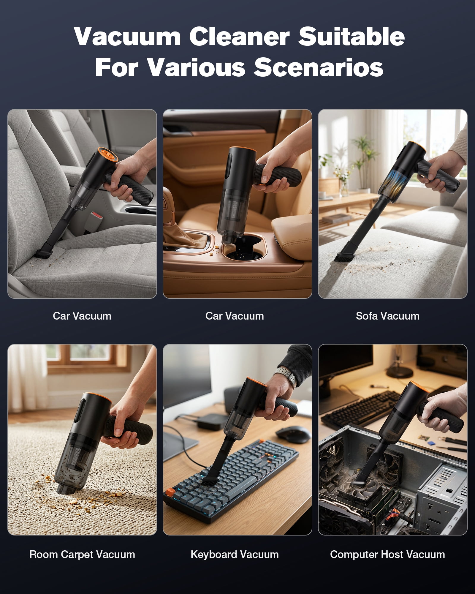 REHOTTOP Portable Car Vacuum, Handheld Vacuum Cleaner with Brushless Motor, Car Handheld Vacuum for Home, Car, Office