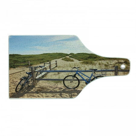 

Massachusetts Cutting Board Bicycles Leaned on Fences Green Toned Hills at the Background Summer Season Decorative Tempered Glass Cutting and Serving Board in 3 Sizes by Ambesonne
