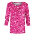 thumbnail image 4 of Teissuly Women's Fashion Printed T-shirt Mid-length 3/4 Sleeves Blouse Round Neck Casual Tops, 4 of 5