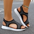thumbnail image 3 of Rokment Women's Sparkly Rhinestones Comfortable Walking Sandals Slip on Air Cushion Arch Support Wedge Slingback Open Toe Platform Summer Shoes Breathable Beach Footwear Black Size 6, 3 of 6