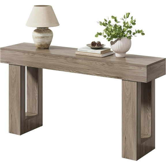 LITTLE TREE 63-Inch Long Console Tables for Entryway, Large Sofa Table Behind Couch, Grey Wooden Entry Foyer Hallway Table, Industrial Console Sofa Tables for Living Room
