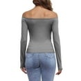 thumbnail image 3 of DuoJiaJ Womens Long Sleeve Off The Shoulder Tops Basic Y2K Fall Fashion Clothes Gray XL, 3 of 5