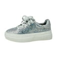 thumbnail image 3 of Girl's Rhinestone Flat Bling Fashion Tennis Sneakers Sidny Sneaker Silver, 4 Big Kid, 3 of 3