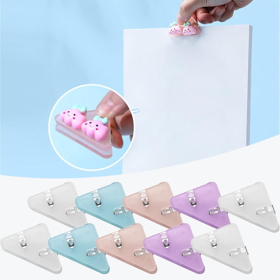 CoreLiving Triangular Transparent File Corner Clips Translucent Colored Plastic Binder Clips for Paper, Office Supply for Preventing Book Corner Curling, Assorted Colors, 10 Count