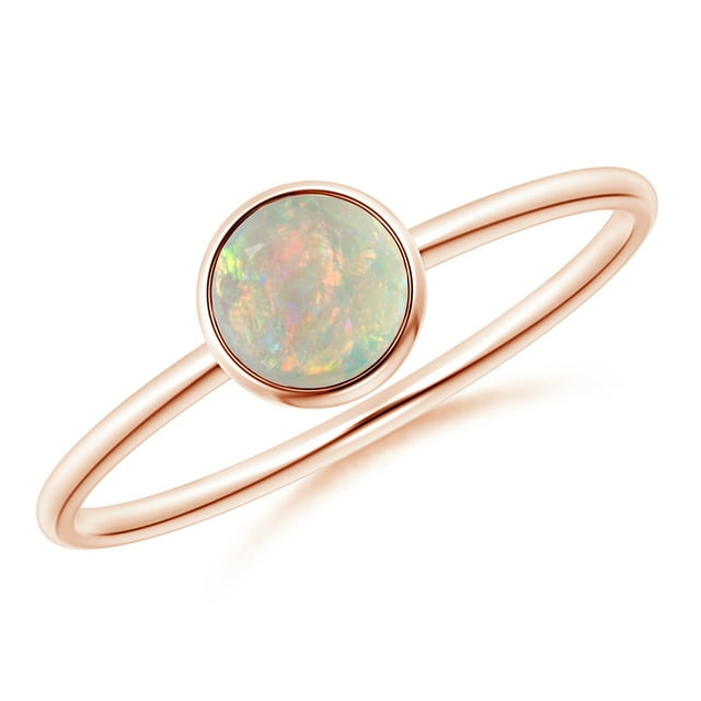 Angara Natural Opal Ring - Bezel Set Round Opal Stackable Ring in 14K Rose Gold for Women (Ring Size = 3)