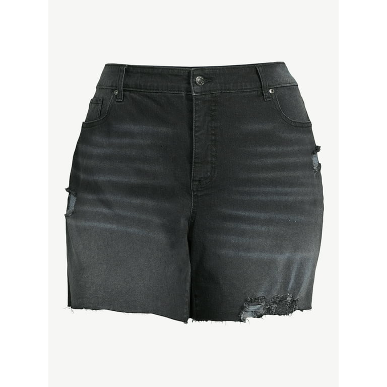 A3 Denim Women's Plus Size Fray Hem Bermuda Shorts, Size: 16W, Blue