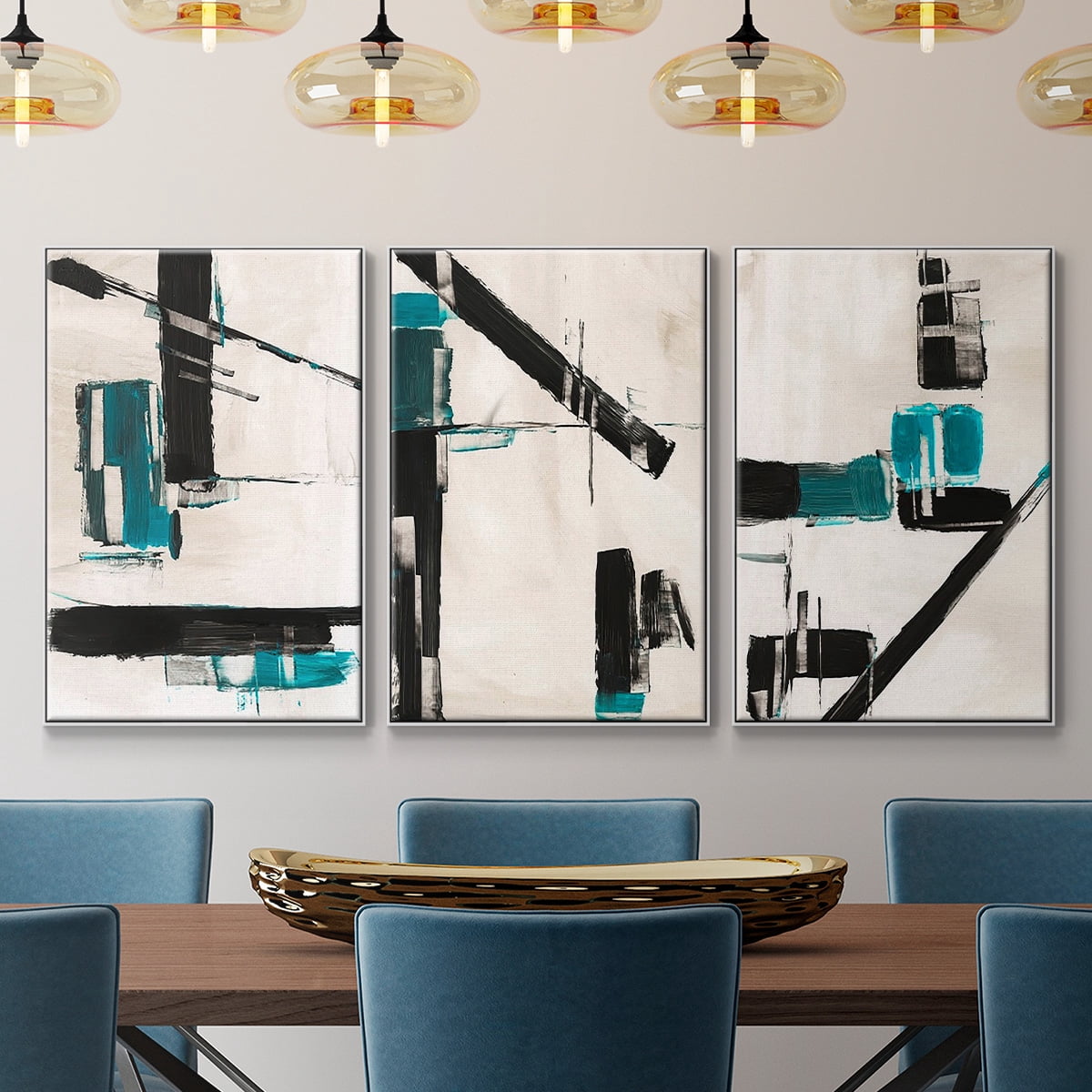 Geometry Notes I - Framed Premium Gallery Wrapped Canvas L Frame 3 Piece Set - Ready to Hang