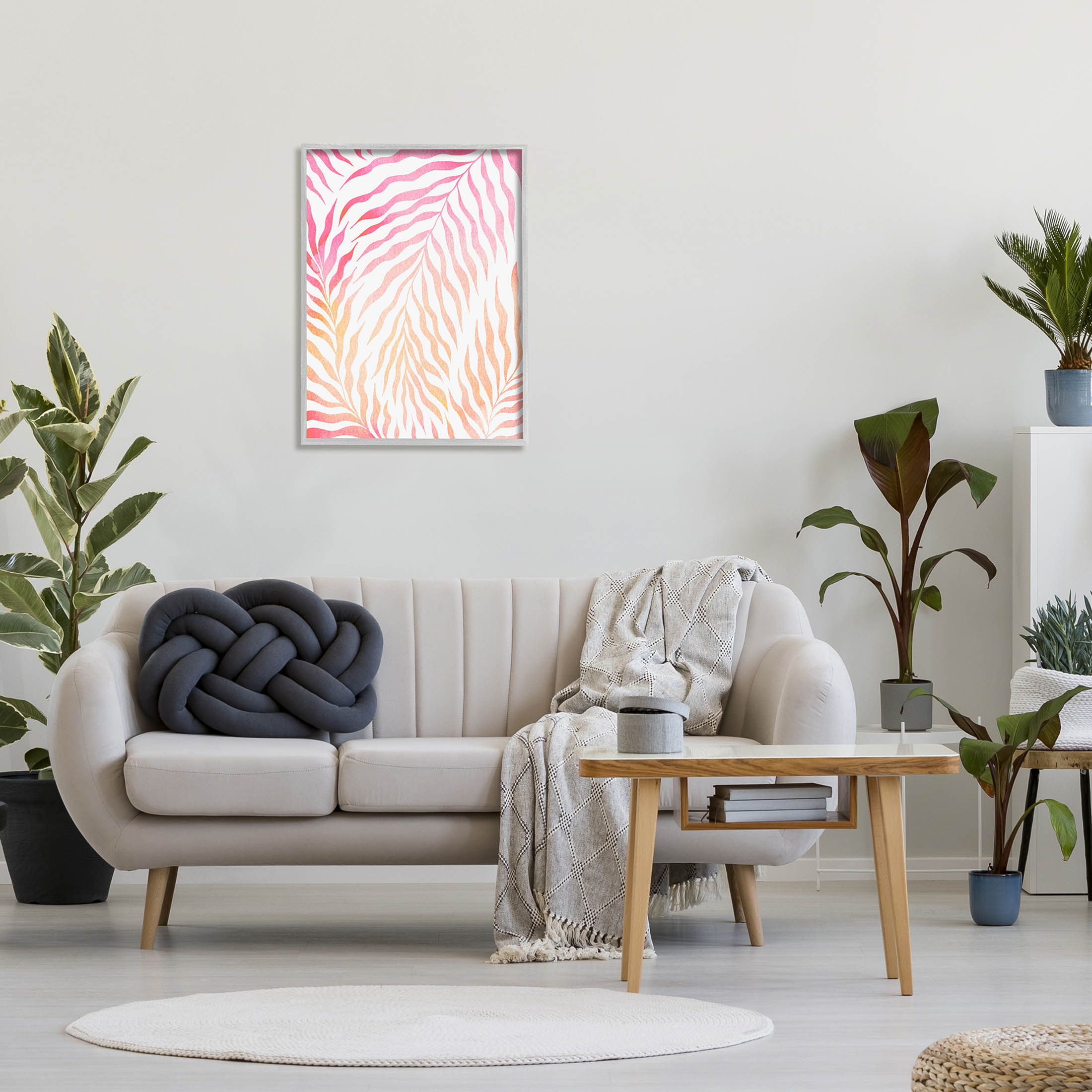 Vivid Pink Wavy Leaves Botanical & Floral Graphic Art Gray Framed Art Print Wall Art