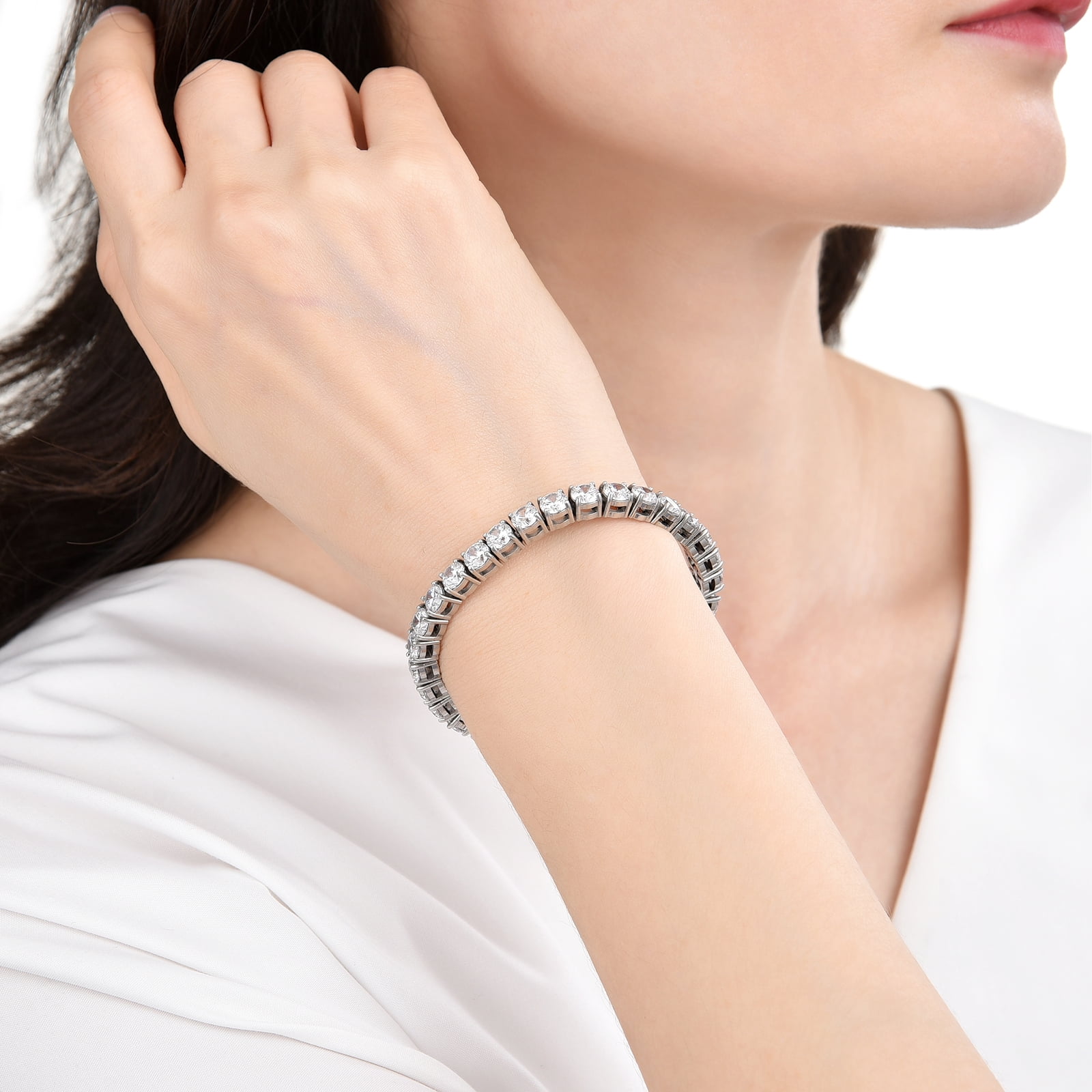 Stainless Steel Heart Tennis Bracelet for Women,Round Cubic Zirconia Classic Tennis Bracelet for Men Silver Solid Chunky Chain Cuff Wristband with Size 7-8 Inch 5mm CZ