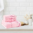 thumbnail image 3 of 3-Piece Embroidered Cotton Bath Towel Set - Soft Absorbent Luxury Towels with Lace Trim for Bath, Spa, Guest Use - Large Plush & Quick-Dry Pink Towels, 3 of 6