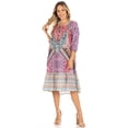 thumbnail image 5 of Sakkas Laura Women's 3/4 Sleeve Swing Floral Boho Midi Dress Cover-up Side Pockets - UM403-Multi - One Size, 5 of 5