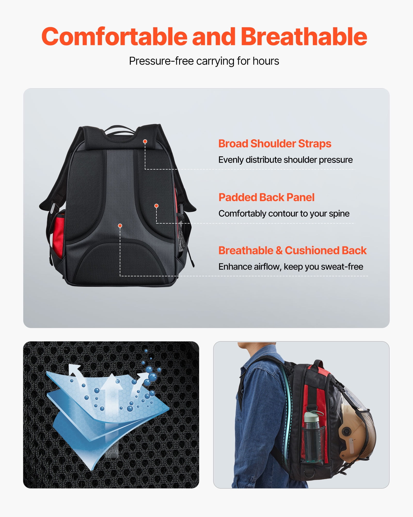 VEVOR Welding Backpack, 25.2L Welder Backpack for Tools and Helmet, 1680D High-Density Polyester Extreme Gear Pack with Helmet Bag, Multi-Purpose Gear Storage Bag for Welding, Outdoor Camping