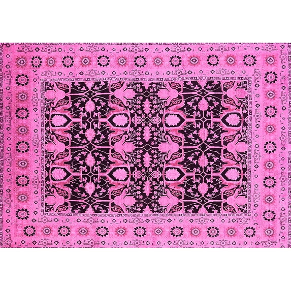 Ahgly Company Indoor Rectangle Oriental Pink Industrial Area Rugs, 7' x 10'