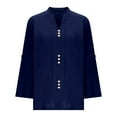 thumbnail image 4 of EDFBUYKRS Linen Button Down Shirts for Women Roll up Long Sleeve V Neck Blouse Tops with Pockets Xxl, 4 of 5