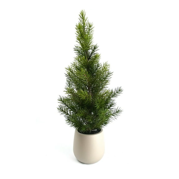 Artificial Faux Pine Tree in Plastic Grey Pot 17" Centepeice Tabletop Holiday Décor Christmas