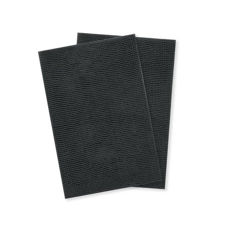 Microfiber Non-Slip Bath Mat, Chenille Bathroom Rug - 2 Pack - Extra Soft and Absorbent Machine Washable, Perfect for Bath, Tub, and Shower (Dark Grey 20
