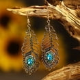 thumbnail image 1 of Cheers Earrings Peacock Feather Rhinestone Vintage Ethnic Style Dangle Earrings for Gift, 1 of 2