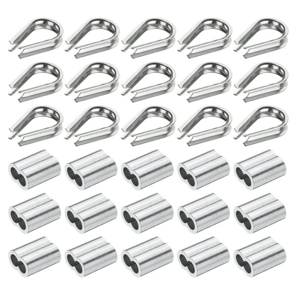 Uxcell 40Pcs M6(6mm) Wire Rope Cable Clamp Thimble and Crimping Loop Silver