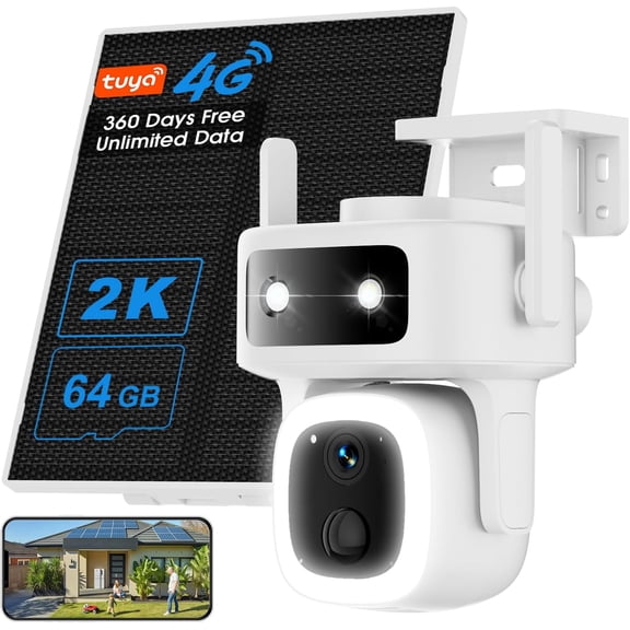 SANSCO 4G LTE Cellular Security Camera Wireless Outdoor, 360 Days Free Unlimited Data, Built-in SIM Card 64GB, 360° PTZ, No WiFi Solar Powered, 2K Color Night Vision, 2 Way Audio