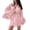 Pink, variant on Women Satin Fringe 3-Piece Robe Set, Deep V Wrap Mini Bathrobe Adjustable Spaghetti Strap Cami High Waist Shorts, Silky Nightwear Loungewear Blue S(S)