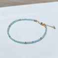 thumbnail image 2 of Blue Aqua Zircon 3mm Round Shape Faceted Cut Beads 7 inch adjustable Silver Plated Clasp Bracelet for men, women, unisex. Link Chain Stacking Bracelet.|LINK_01404, 2 of 4