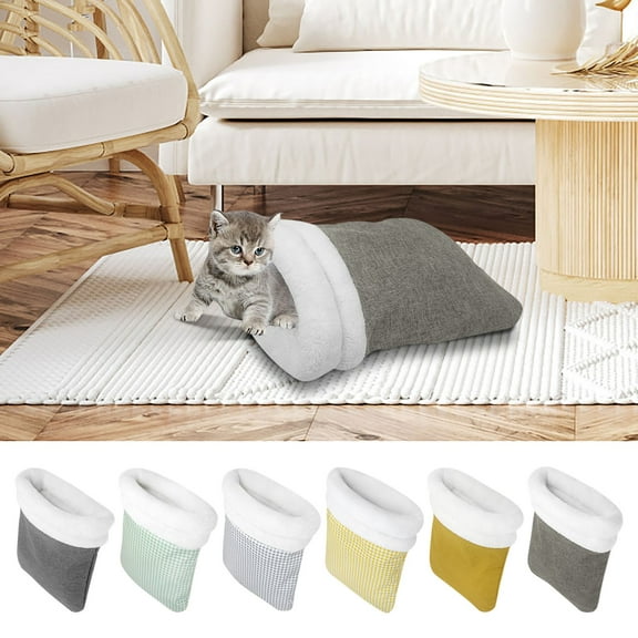 DAMAI Cat Winter Semi-enclosed Sleeping Bag, Warm Soft Cat Bed Plush Pet Snuggle Sack Cozy Puppy Bed Kittens Tunnel Self Warming Pet Hideaway