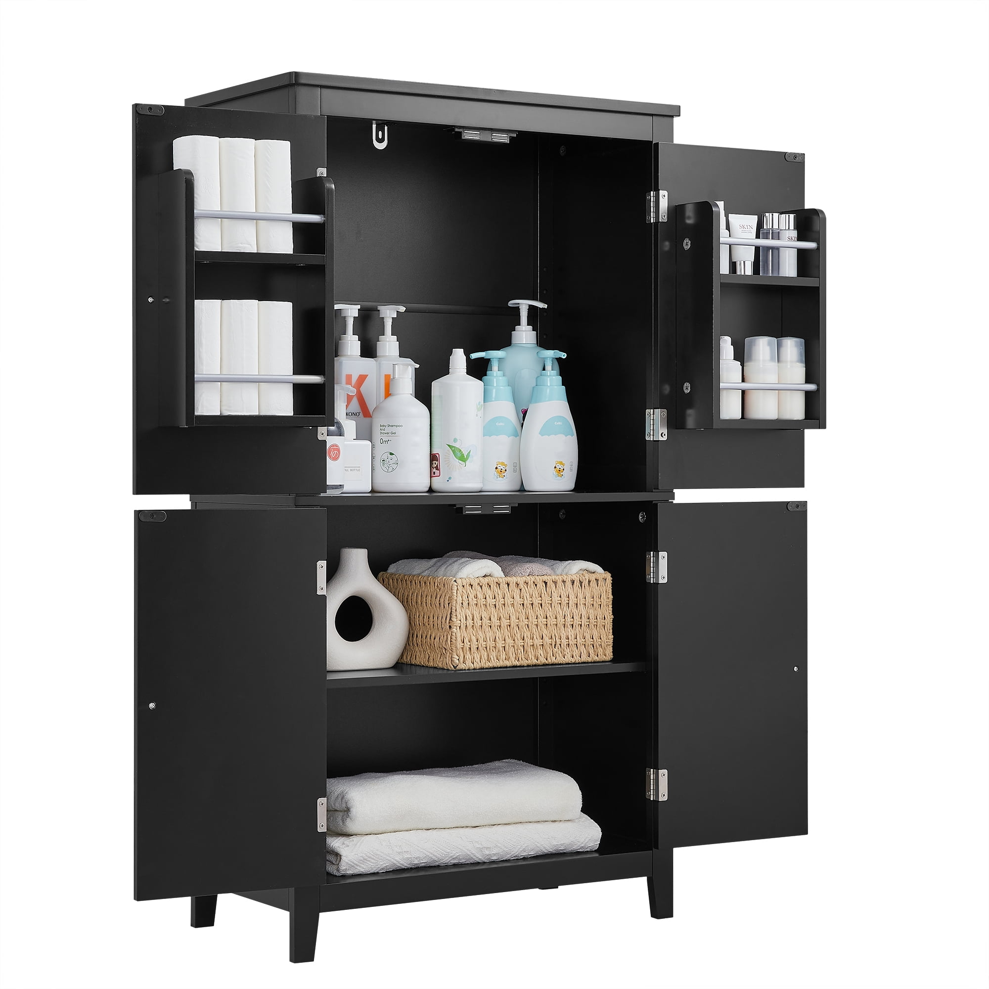 Aukfa Kitchen Pantry Cabinet,Tall Storage Cabinet for Bathroom,Living Room,Black