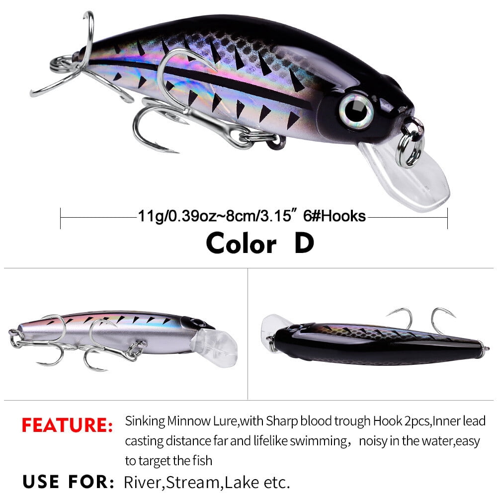 12pcs/set Trolling Bait Minnow Fishing Lure 8cm Bass Crankbait Tackle Wobbler