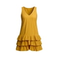 thumbnail image 4 of Women's Cotton Linen V Neck Sleeveless Mini Dress Babydoll Summer Cute Layered Ruffle Swing Tank Dress, 4 of 7