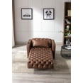 thumbnail image 4 of Living Room Leisure Sofa Chair,Upholstered Button Tufted Chaise Lounge,Adjustable Backrest Lounge Sofa Bed with Cup Holder and Side Pocket,Convertible Reclining Chair for Bedroom Office,Brown, 4 of 7