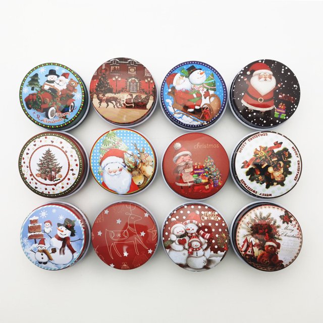 Christmas Small Iron Box Iron Can Chocolate Can Candy Packaging Box Tinplate Box Christmas Small Round Box Mini Gift Box