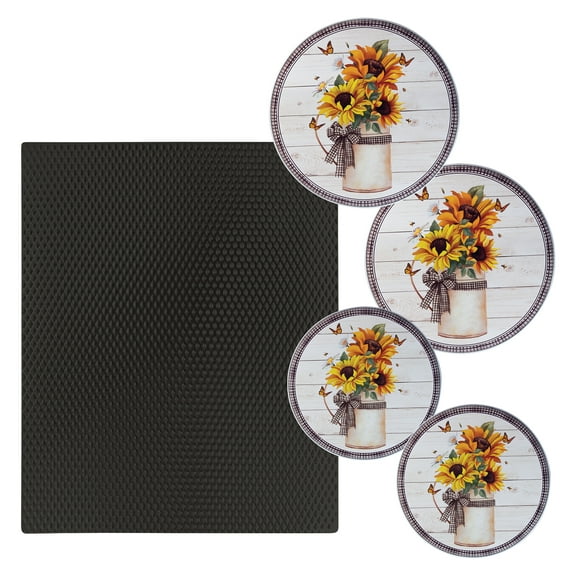5-Piece 17 x 20-inch Black Matte Counter Mat and 4-pk Garden Harvest Burner Covers