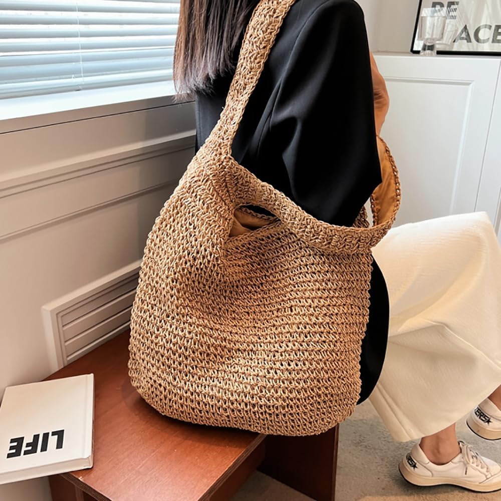 CoCoMangos Straw Hobo Bags for Women Vintage Handbag Tote Bag Boho Crochet Beach Bag Trendy Handwoven Shoulder Bags Purse