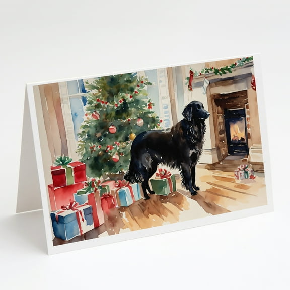 Flat-Coated Retriever Cozy Christmas Greeting Cards Pack of 8 7 in x 5 in
