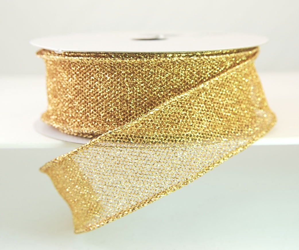 Wired Fonda Gold Glitter Mesh Christmas Ribbon 1 1/2" 10 Yards